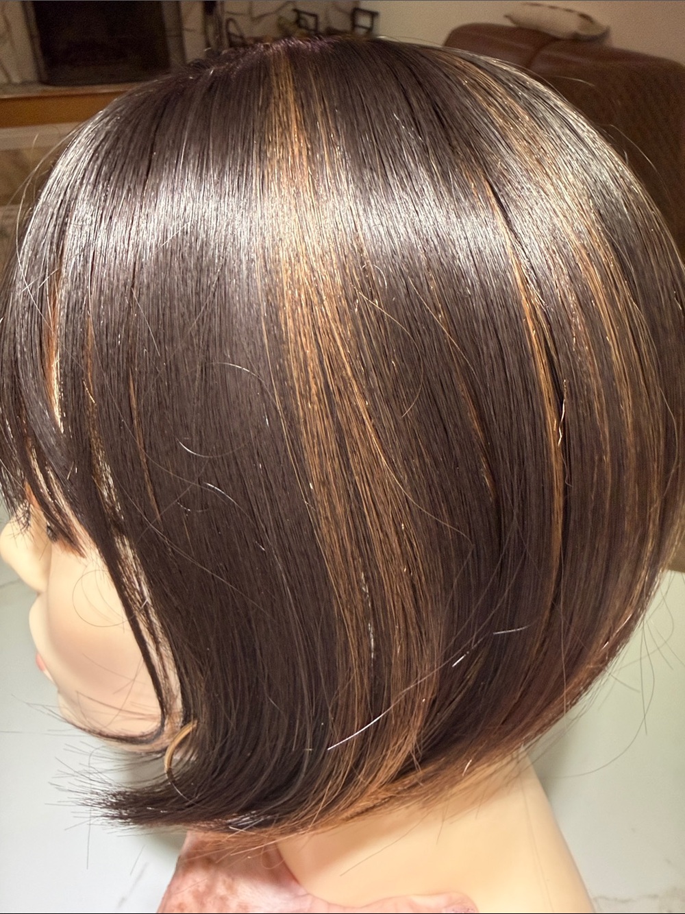 HAIR, 10” Topper, Straight, Off Center Part, with Bangs, Brown